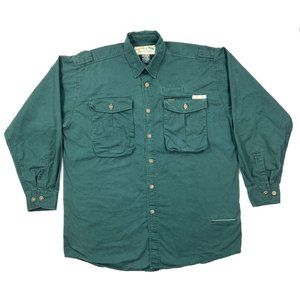 Vintage Allagash Mens XL Shirt Green Button Front Utility Outdoor Organic Cotton